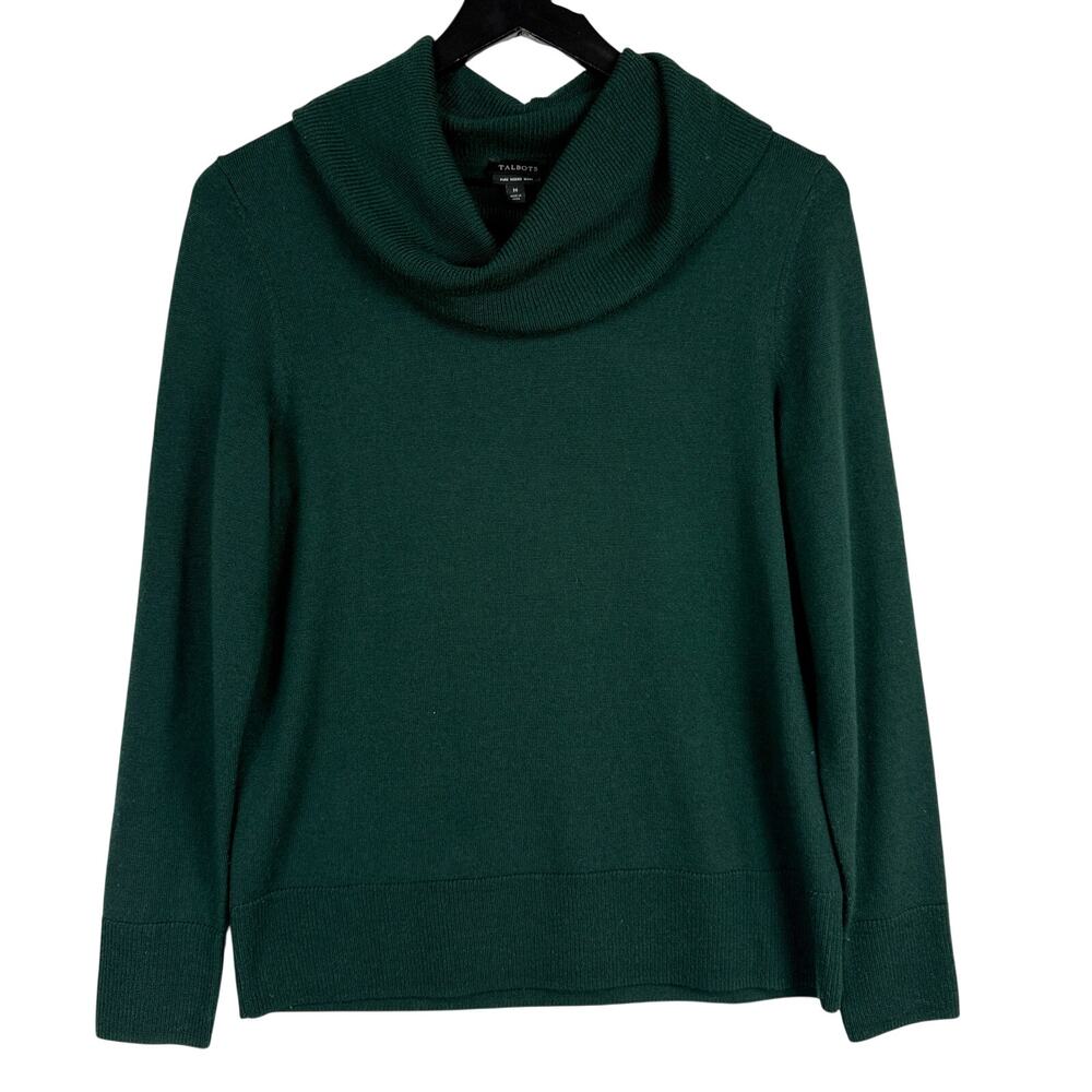 Talbots Cowl Neck Merino Wool Knit Sweater Green - M